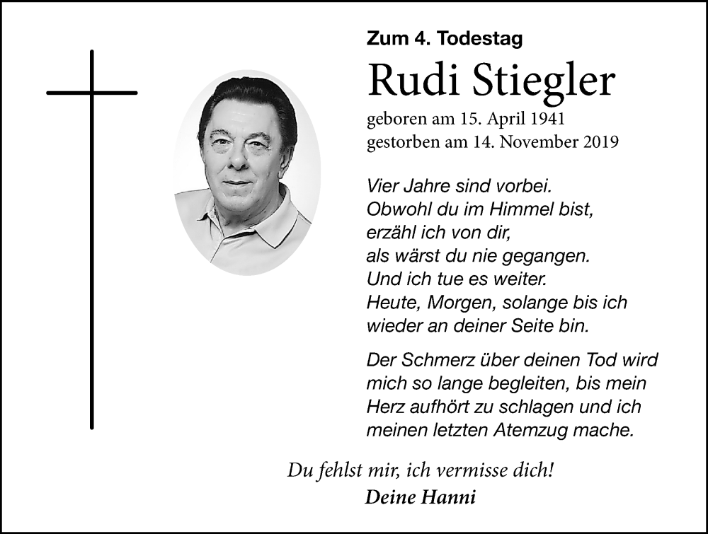  Traueranzeige für Rudi Stiegler vom 14.11.2023 aus Altmühl-Bote Lokal
