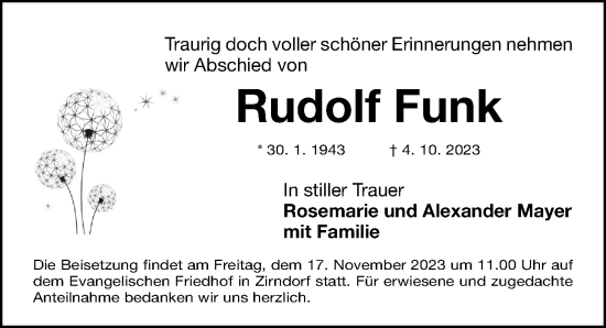 Traueranzeige von Rudolf Funk von Fürther Nachrichten Lokal