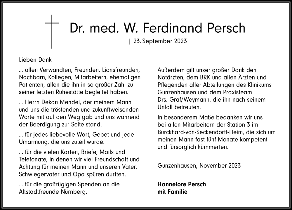  Traueranzeige für W. Ferdinand Persch vom 04.11.2023 aus HAB,G