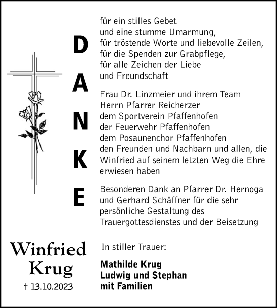 Traueranzeige von Winfried Krug von Roth-Hilpoltsteiner Volkszeitung Lokal