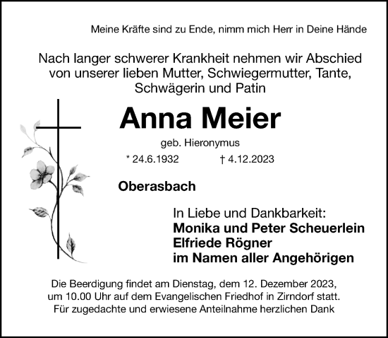 Traueranzeige von Anna Meier von Fürther Nachrichten Lokal