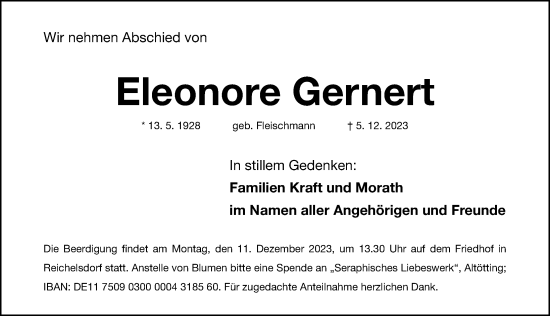 Traueranzeige von Eleonore Gernert von Gesamtausgabe Nürnberger Nachrichten/ Nürnberger Ztg.
