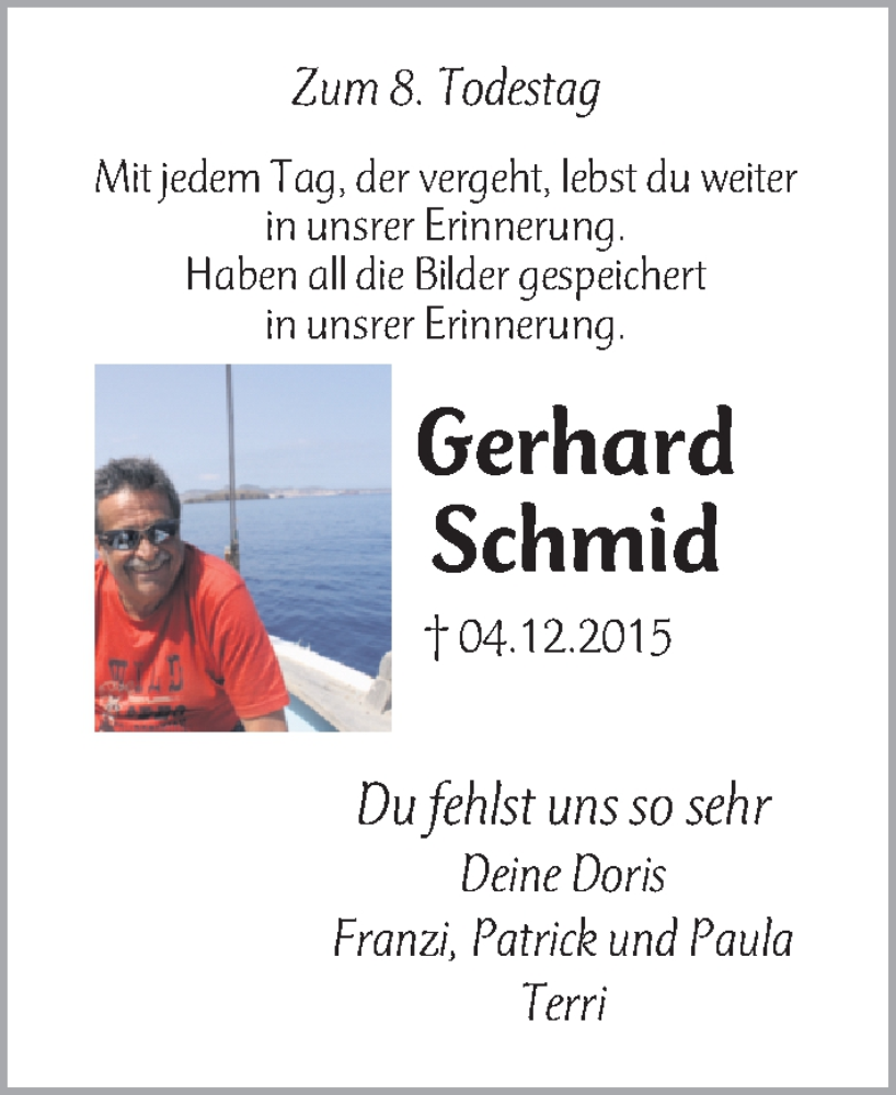  Traueranzeige für Gerhard Schmid vom 04.12.2023 aus Gesamtausgabe Nürnberger Nachrichten/ Nürnberger Ztg.