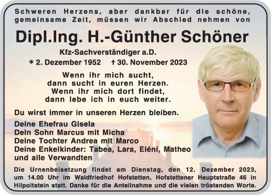 Traueranzeige von H-Günther Schöner von Roth-Hilpoltsteiner Volkszeitung Lokal