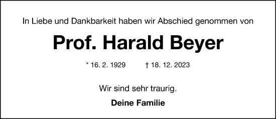 Traueranzeige von Harald Beyer von Gesamtausgabe Nürnberger Nachrichten/ Nürnberger Ztg.