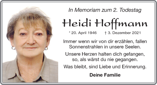 Traueranzeige von Heidi Hoffmann von Roth-Hilpoltsteiner Volkszeitung Lokal