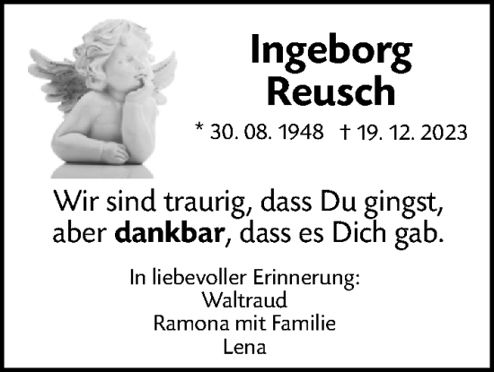 Traueranzeige von Ingeborg Reusch von HFO,HFN,HEN