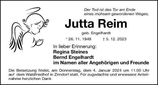 Traueranzeige von Jutta Reim von Gesamtausgabe Nürnberger Nachrichten/ Nürnberger Ztg.