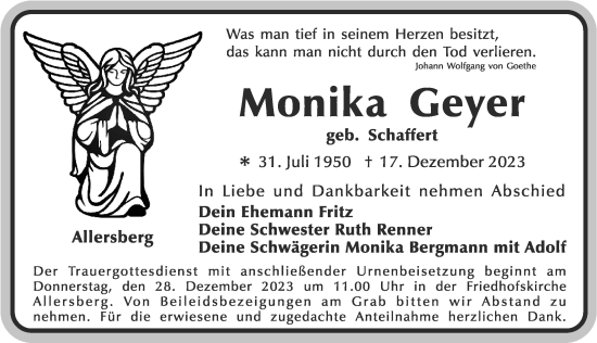 Traueranzeige von Monika Geyer von Roth-Hilpoltsteiner Volkszeitung Lokal