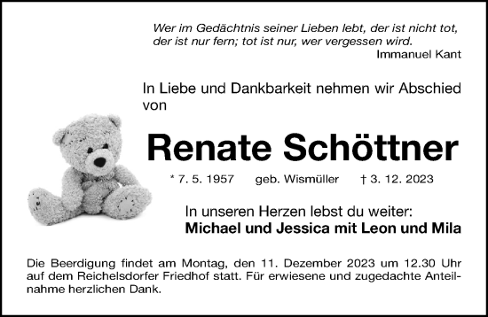 Traueranzeige von Renate Schöttner von Gesamtausgabe Nürnberger Nachrichten/ Nürnberger Ztg.