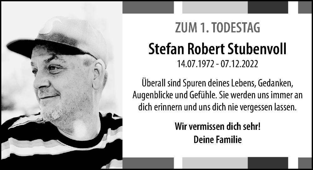  Traueranzeige für Stefan Robert Stubenvoll vom 07.12.2023 aus Gesamtausgabe Nürnberger Nachrichten/ Nürnberger Ztg.