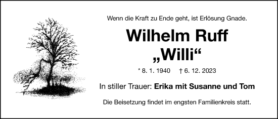Traueranzeige von Wilhelm Ruff von Gesamtausgabe Nürnberger Nachrichten/ Nürnberger Ztg.