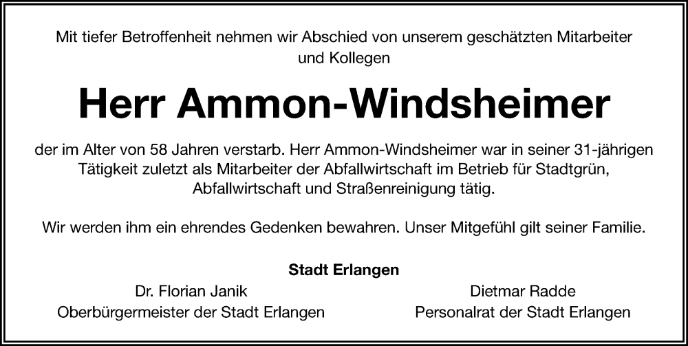  Traueranzeige für Georg Ammon-Windsheimer vom 25.02.2023 aus Erlanger Nachrichten Lokal
