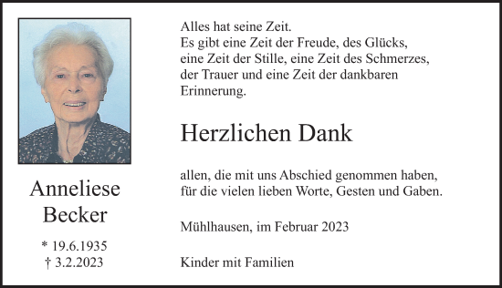 Traueranzeige von Anneliese Becker von Neumarkter Nachrichten Lokal