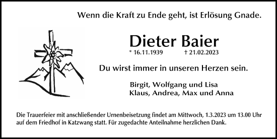 Traueranzeige von Dieter Baier von Schwabacher Tagblatt Lokal