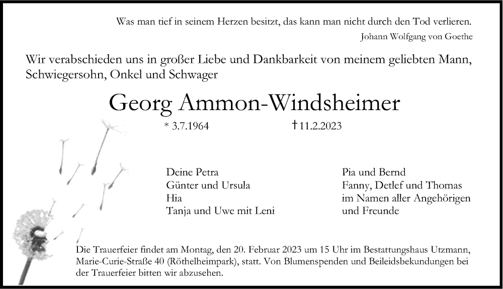 Traueranzeige für Georg Ammon-Windsheimer vom 16.02.2023 aus Erlanger Nachrichten Lokal
