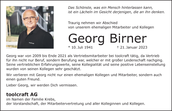 Traueranzeige von Georg Birner von Roth-Hilpoltsteiner Volkszeitung Lokal