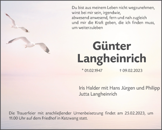 Traueranzeige von Günter Langheinrich von Gesamtausgabe Nürnberger Nachrichten/ Nürnberger Ztg.