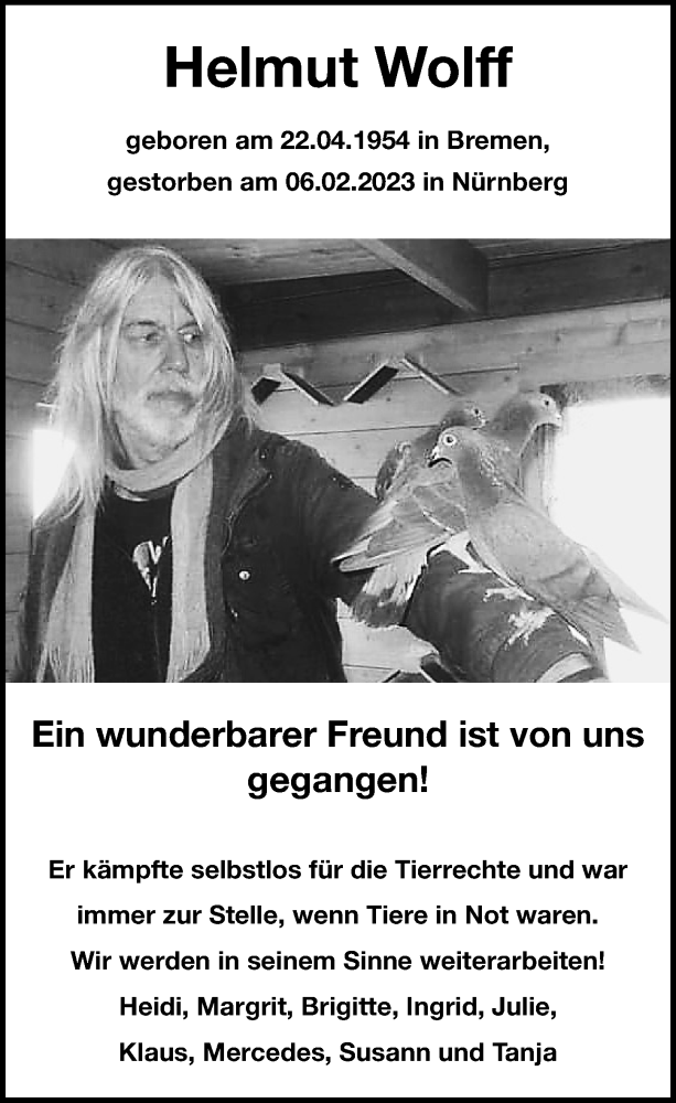  Traueranzeige für Helmut Wolff vom 18.02.2023 aus Erlanger Nachrichten Lokal