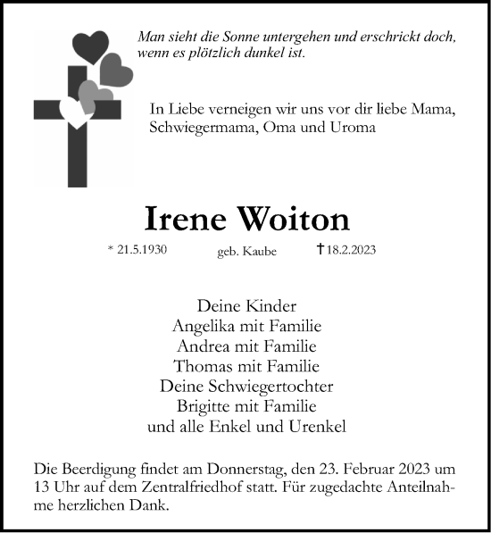 Traueranzeige von Irene Woiton von Erlanger Nachrichten Lokal