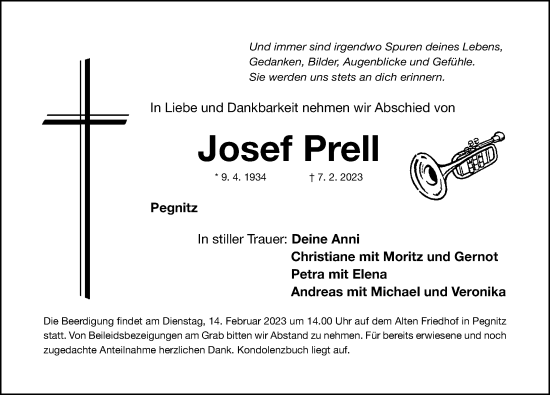 Traueranzeige von Josef Prell von Nordbayerische Nachrichten Pegnitz Lokal