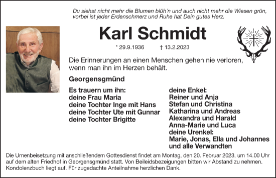 Traueranzeige von Karl Schmidt von Roth-Hilpoltsteiner Volkszeitung Lokal