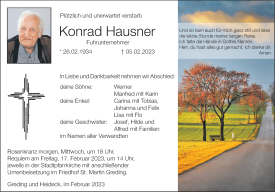 Traueranzeige von Konrad Hausner von Roth-Hilpoltsteiner Volkszeitung Lokal