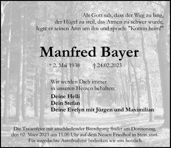 Traueranzeige von Manfred Bayer von Gesamtausgabe Nürnberger Nachrichten/ Nürnberger Ztg.