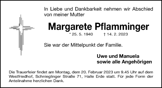 Traueranzeige von Margarete Pflamminger von Gesamtausgabe Nürnberger Nachrichten/ Nürnberger Ztg.