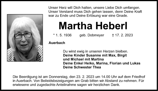 Traueranzeige von Martha Heberl von Nordbayerische Nachrichten Pegnitz Lokal