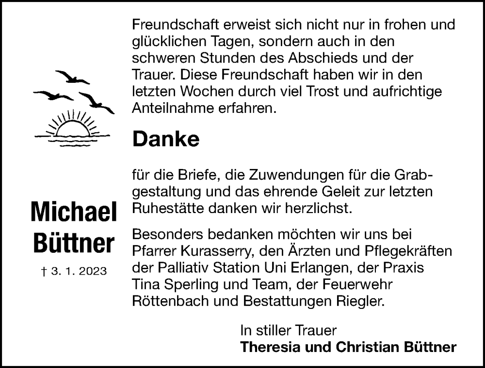  Traueranzeige für Michael Büttner vom 04.02.2023 aus Nordbayerische Nachrichten Herzogenaurach Lokal
