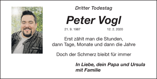 Traueranzeige von Peter Vogl von Gesamtausgabe Nürnberger Nachrichten/ Nürnberger Ztg.
