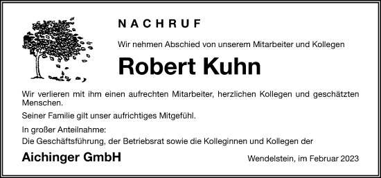 Traueranzeige von Robert Kuhn von Schwabacher Tagblatt Lokal