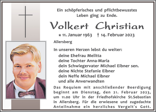 Traueranzeige von Volkert Christian von Roth-Hilpoltsteiner Volkszeitung Lokal