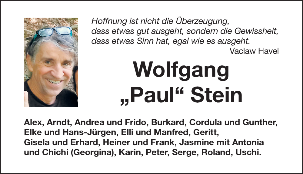  Traueranzeige für Wolfgang Stein vom 04.02.2023 aus Gesamtausgabe Nürnberger Nachrichten/ Nürnberger Ztg.