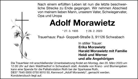 Traueranzeige von Adolf Morawietz von Schwabacher Tagblatt Lokal