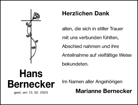 Traueranzeige von Hans Bernecker von Gesamtausgabe Nürnberger Nachrichten/ Nürnberger Ztg.