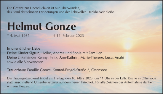 Traueranzeige von Helmut Gonze von Gesamtausgabe Nürnberger Nachrichten/ Nürnberger Ztg.