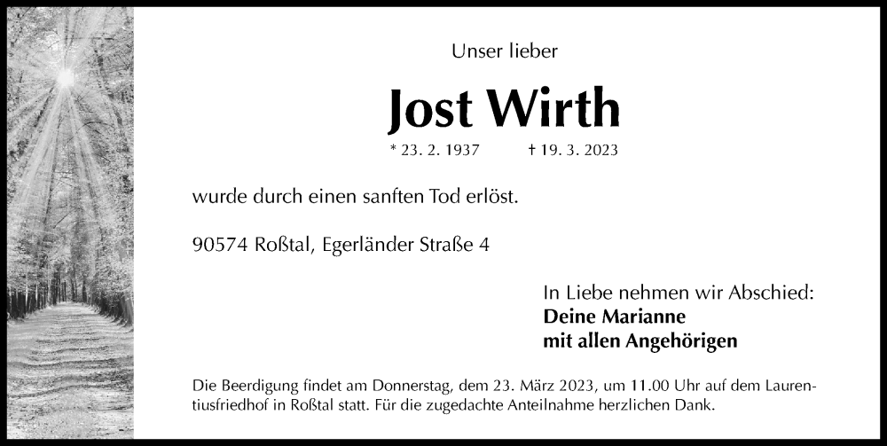 Traueranzeigen Von Jost Wirth | Trauer.nn.de