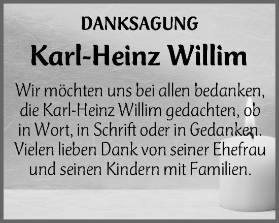 Traueranzeige von Karl-Heinz Willim von Erlanger Nachrichten Lokal