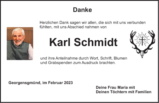 Traueranzeige von Karl Schmidt von Roth-Hilpoltsteiner Volkszeitung Lokal