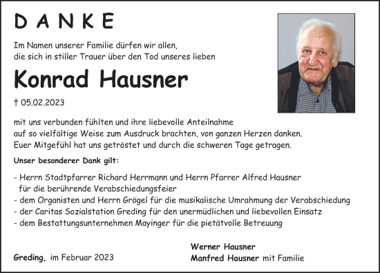 Traueranzeige von Konrad Hausner von Roth-Hilpoltsteiner Volkszeitung Lokal