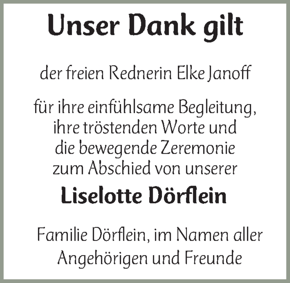  Traueranzeige für Liselotte Dörflein vom 18.03.2023 aus Gesamtausgabe Nürnberger Nachrichten/ Nürnberger Ztg.
