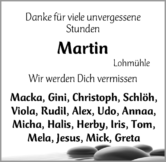 Traueranzeige von Martin Lohmühle von Nordbayerische Nachrichten Forchheim Lokal