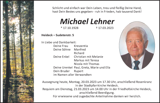 Traueranzeige von Michael Lehner von Roth-Hilpoltsteiner Volkszeitung Lokal