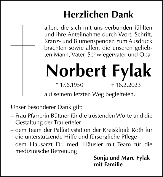 Traueranzeige von Norbert Fylak von Schwabacher Tagblatt Lokal