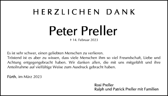 Traueranzeige von Peter Preller von Gesamtausgabe Nürnberger Nachrichten/ Nürnberger Ztg.
