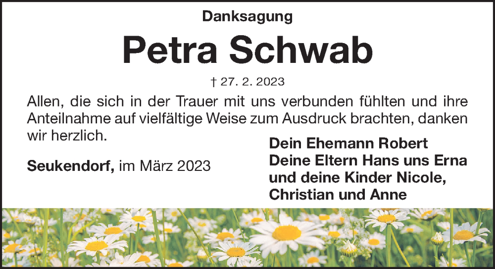  Traueranzeige für Petra Schwab vom 18.03.2023 aus Fürther Nachrichten Lokal
