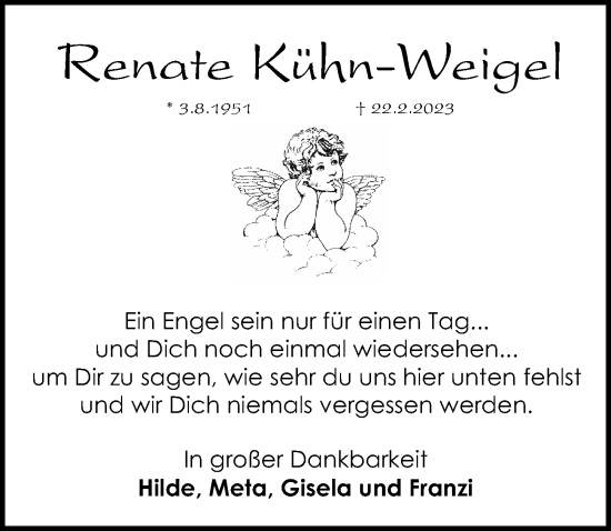 Traueranzeige von Renate Kühn-Weigel von Schwabacher Tagblatt Lokal
