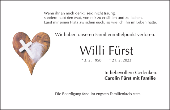 Traueranzeige von Willi Fürst von Roth-Hilpoltsteiner Volkszeitung Lokal